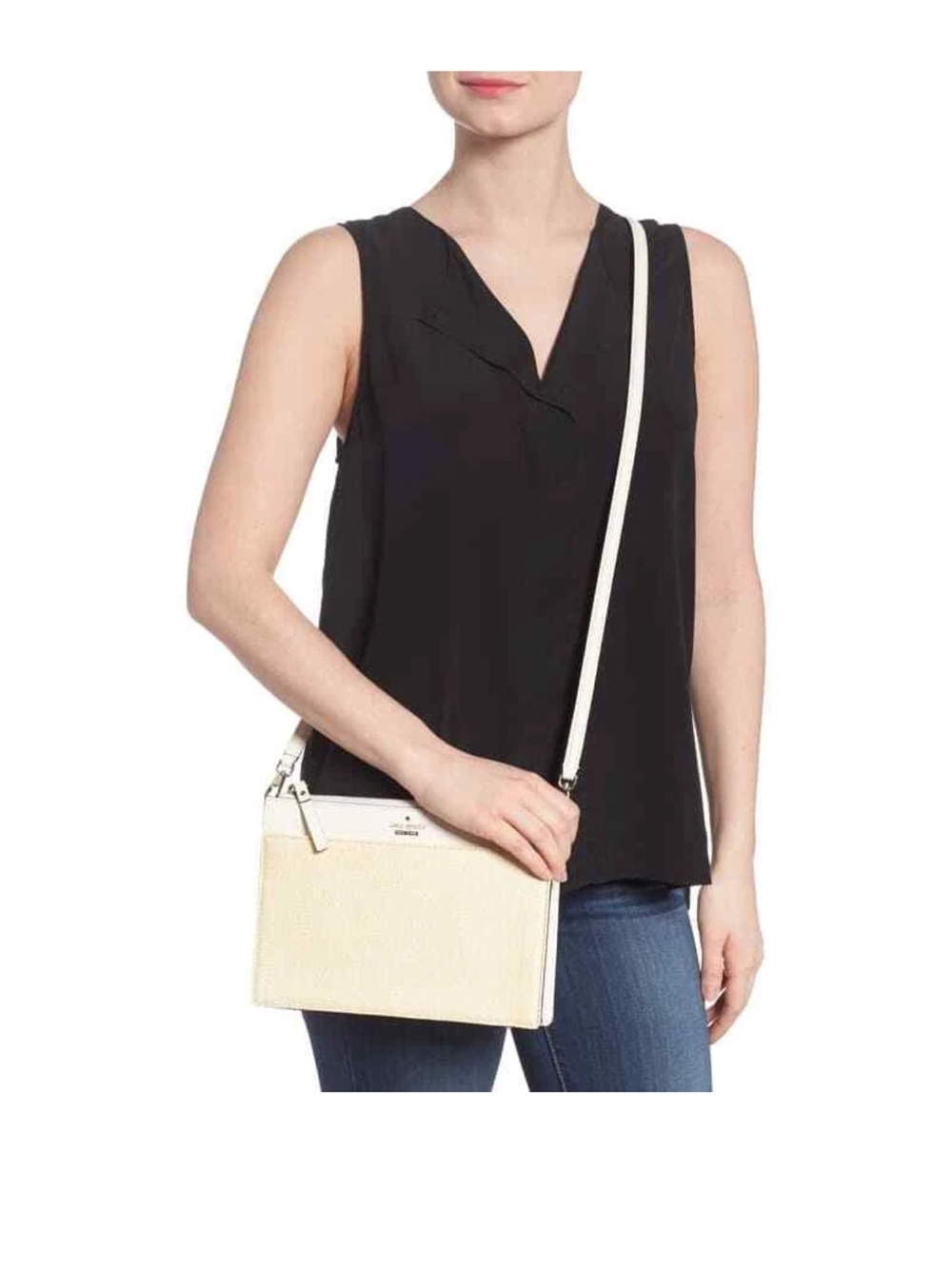 kate spade White and Natural Raffia Convertible Crossbody - Picture 9 of 12